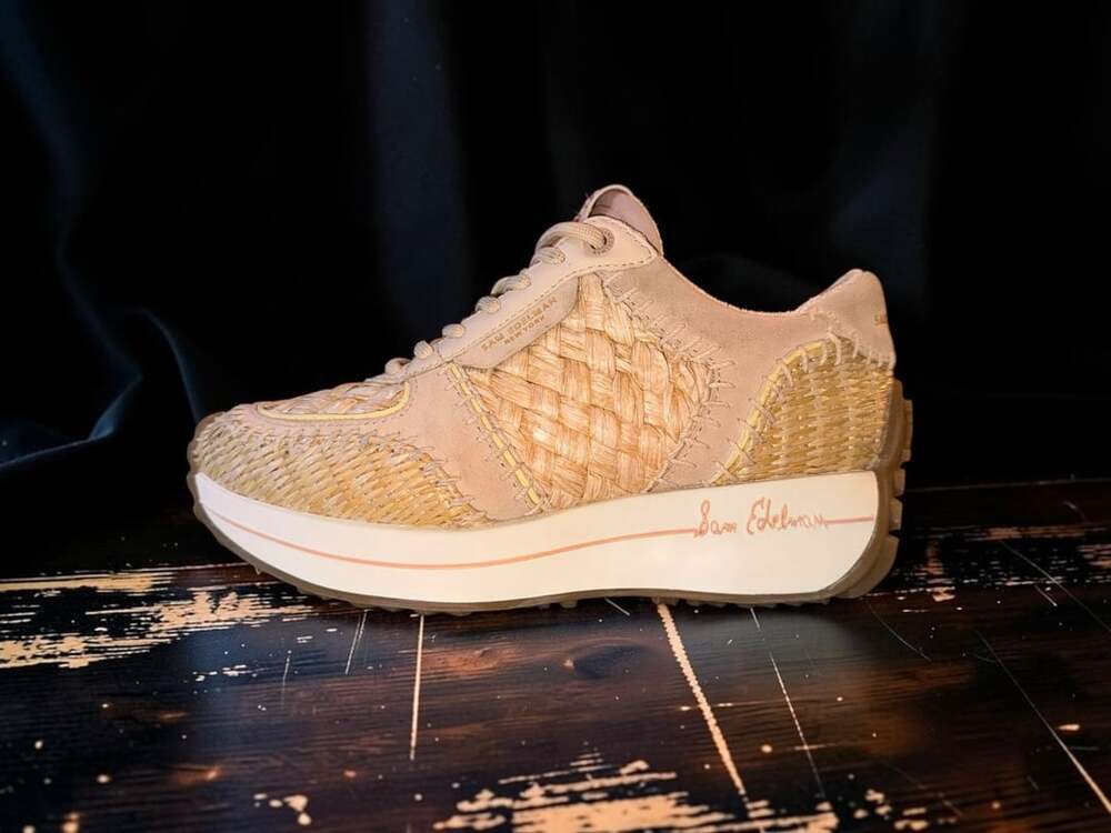 Sam Edelman Women's Jianna Raffia Lace-Up Platform Sneakers Warm Sand Size 5.5M